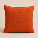 Handcrafted Cushion Cover – Orange | 12"x12" | Zigzag Embroidered Decorative Cushion Cover