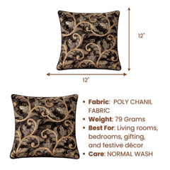 Fabric Crafted Cushion Cover – Black | 12"x12" | Poly Chenille Fabric | Embroidered Floral Vine Design