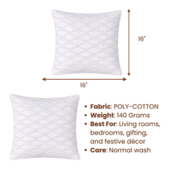 Fabric-Crafted White Cushion Cover – 16"x16" | Wave Quilted Design | Premium Poly-Cotton