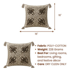 Cream Embroidered Decorative Cushion Cover | 16"x16" Premium Tassel Cushion Cover