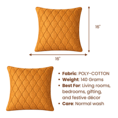 Fabric-Crafted Orange Cushion Cover – 16"x16" | Wave Quilted Design | Premium Poly-Cotton