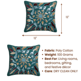 Handcrafted Turquoise Cushion Cover – 12"x12" | Multi-Color Embroidered Floral Design | Premium Poly Cotton