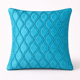 Fabric-Crafted Turquoise Cushion Cover – 16"x16" | Wave Quilted Design | Premium Poly-Cotton