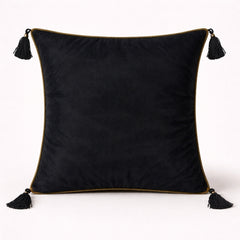 Hand Crafted Cushion Cover – Black | 16"x16" | Poly Cotton | Embroidered Floral Diamond Pattern with Tassels