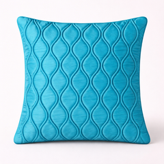 Fabric-Crafted Turquoise Cushion Cover – 16"x16" | Wave Quilted Design | Premium Poly-Cotton