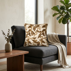 Fabric Crafted Cushion Cover – Gold | 12"x12" | Poly Chenille Fabric | Embroidered Floral Vine Design