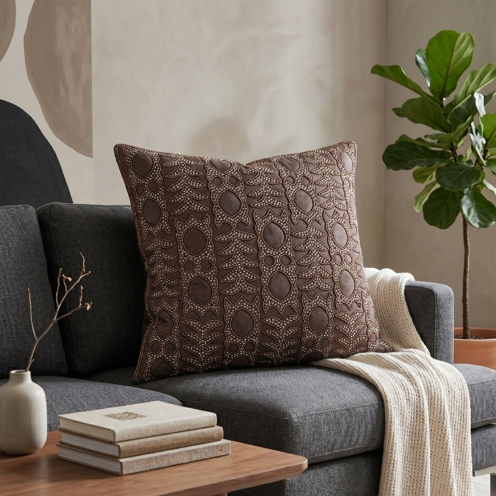 Handcrafted Cushion Cover – Brown | 16"x16" | Elegant Poly Cotton Cushion Cover