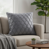 Fabric-Crafted Grey Cushion Cover – 16"x16" | Wave Quilted Design | Premium Poly-Cotton