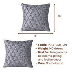 Fabric-Crafted Grey Cushion Cover – 16"x16" | Wave Quilted Design | Premium Poly-Cotton