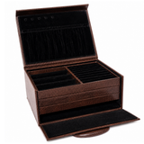Luxury Brown Leather Jewellery Box with Combination Lock, Removable Velvet Trays & Multi-Compartment Organizer for Rings, Earrings, Necklaces, Bangles, Watches & Accessories (30.48 × 24.13 × 13.97 cm)