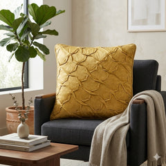Fabric Crafted Cushion Cover – Gold | 16"x16" | Poly Cotton Fabric | Premium Crinkle Texture Design