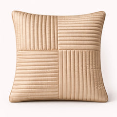 Fabric Crafted Cushion Cover – Light Brown | 12"x12" | Poly Cotton Foam | Panel Ribbed Design
