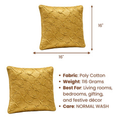 Fabric Crafted Cushion Cover – Gold | 16"x16" | Poly Cotton Fabric | Premium Crinkle Texture Design