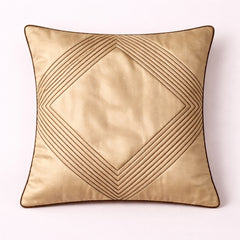 Fabric Crafted Cushion Cover – Beige | 12"x12" | Poly Cotton | Elegant Stitched Geometric Design