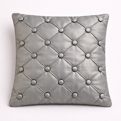 Hand Crafted Cushion Cover – Grey | 12"x12" | Poly Cotton | Classic Button Tufted Design