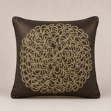 Machine Crafted Brown Cushion Cover – 16"x16" | Elegant Gold Floral Embroidery | Premium Poly-Cotton Decorative Cushion Cover