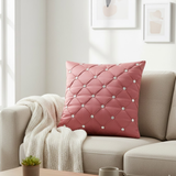 Handcrafted Pink Cushion Cover – 16"x16" | Premium Poly Cotton | Crystal-Studded Diamond Quilting | Elegant Festive Home Décor