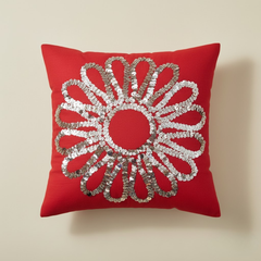 Handcrafted Red Floral Cushion Cover – 12"x12", Premium Poly Cotton