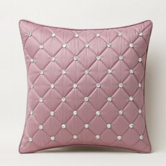 Handcrafted Mauve Cushion Cover – 16"x16" | Premium Poly-Cotton Matty | Crystal-Studded Diamond Quilting | Elegant Luxury Décor
