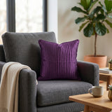 Fabric Crafted Cushion Cover – Deep Purple | 12"x12" | Poly Cotton Foam Fabric | Elegant Ribbed Texture Design
