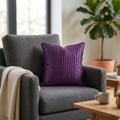 Fabric Crafted Cushion Cover – Deep Purple | 12"x12" | Poly Cotton Foam Fabric | Elegant Ribbed Texture Design