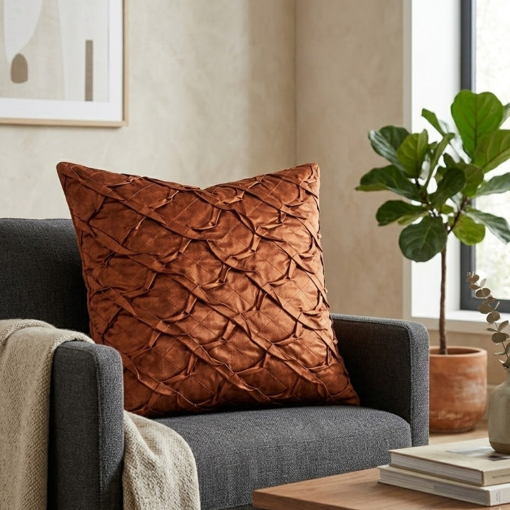 Fabric Crafted Cushion Cover – Coral | 16"x16" | Poly Cotton Fabric | Premium Crinkle Texture Design