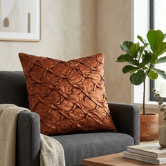 Fabric Crafted Cushion Cover – Coral | 16"x16" | Poly Cotton Fabric | Premium Crinkle Texture Design