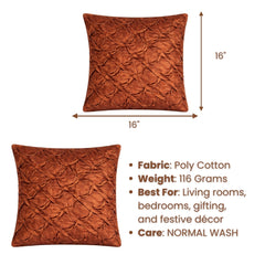 Fabric Crafted Cushion Cover – Coral | 16"x16" | Poly Cotton Fabric | Premium Crinkle Texture Design