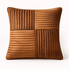 Fabric Crafted Cushion Cover – Brown | 12"x12" | Poly Cotton Foam | Panel Ribbed Design