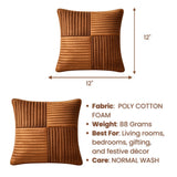 Fabric Crafted Cushion Cover – Brown | 12"x12" | Poly Cotton Foam | Panel Ribbed Design