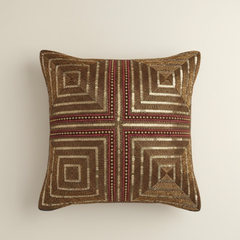 Handcrafted Brown Cushion Cover – 16"x16" | Premium Poly Cotton | Heavy Embroidered Square Design