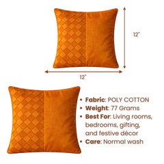 Fabric-Crafted Orange Cushion Cover – 12"x12" | Poly Cotton Fabric | Bold & Stylish