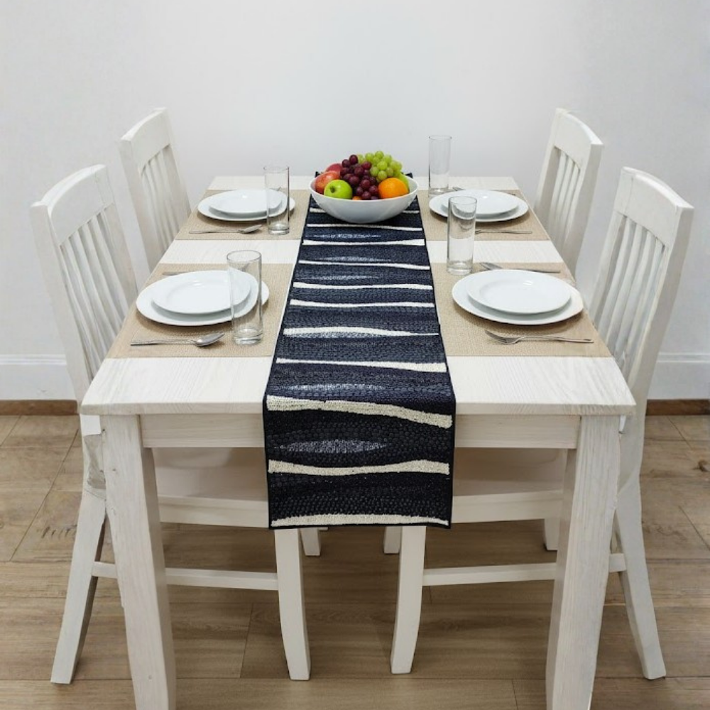 Handcrafted Black Table Runner – 12"x52", Premium Poly Cotton