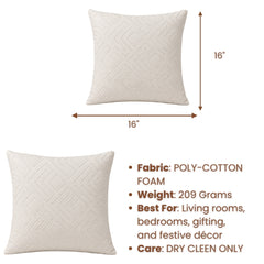 Handcrafted Cushion Cover – White | 16"x16" | Geometric Textured Design