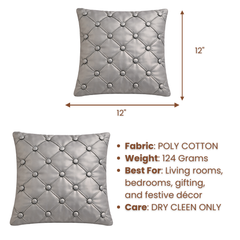 Hand Crafted Cushion Cover – Grey | 12"x12" | Poly Cotton | Classic Button Tufted Design
