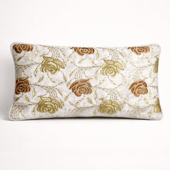 Machine Crafted Bolster Cover – White | 20"x8" | Poly Chenille Fabric | Embroidered Floral Design
