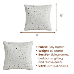 Handcrafted White Cushion Cover – 16"x16" | Mirror Dot Embroidery | Premium Poly Cotton | Elegant Decorative Accent