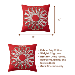 Handcrafted Red Floral Cushion Cover – 12"x12", Premium Poly Cotton