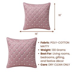 Handcrafted Mauve Cushion Cover – 16"x16" | Premium Poly-Cotton Matty | Crystal-Studded Diamond Quilting | Elegant Luxury Décor