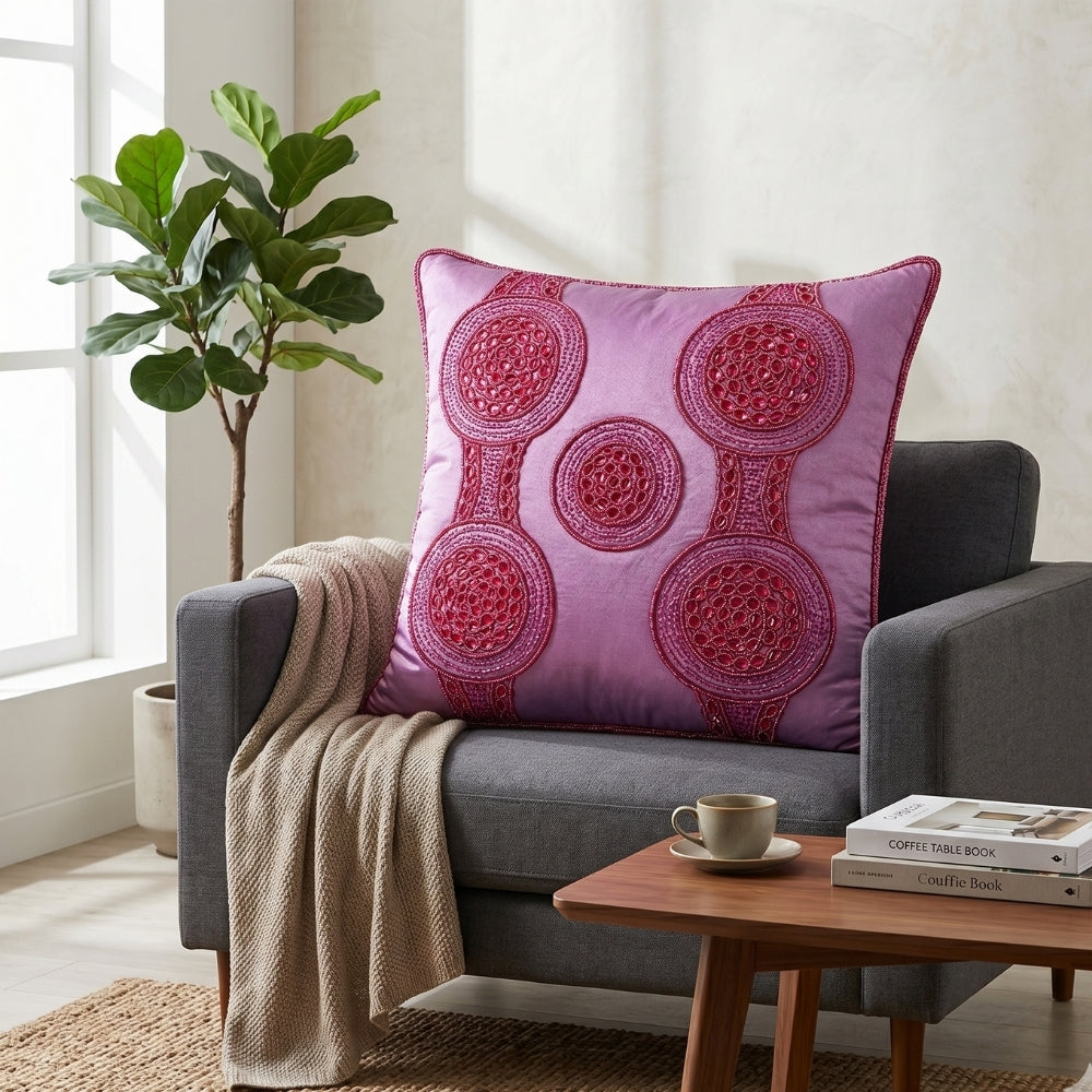 Handcrafted Cushion Cover – Pink | 16"x16" | Elegant Poly Cotton Cushion Cover