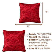 Fabric Crafted Cushion Cover – Red | 16"x16" | Poly Cotton | Embossed Floral Design
