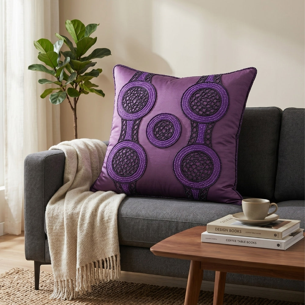 Handcrafted Cushion Cover – Purple | 16"x16" | Elegant Poly Cotton Cushion Cover