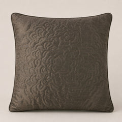 Machine Crafted Brown Cushion Cover – 16"x16" | Elegant Gold Floral Embroidery | Premium Poly-Cotton Decorative Cushion Cover
