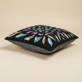 Handcrafted Black Cushion Cover – 12"x12" | Multi-Color Embroidered Floral Pattern | Premium Poly Cotton