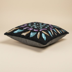 Handcrafted Black Cushion Cover – 12"x12" | Multi-Color Embroidered Floral Pattern | Premium Poly Cotton