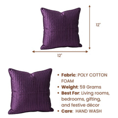 Fabric Crafted Cushion Cover – Deep Purple | 12"x12" | Poly Cotton Foam Fabric | Elegant Ribbed Texture Design