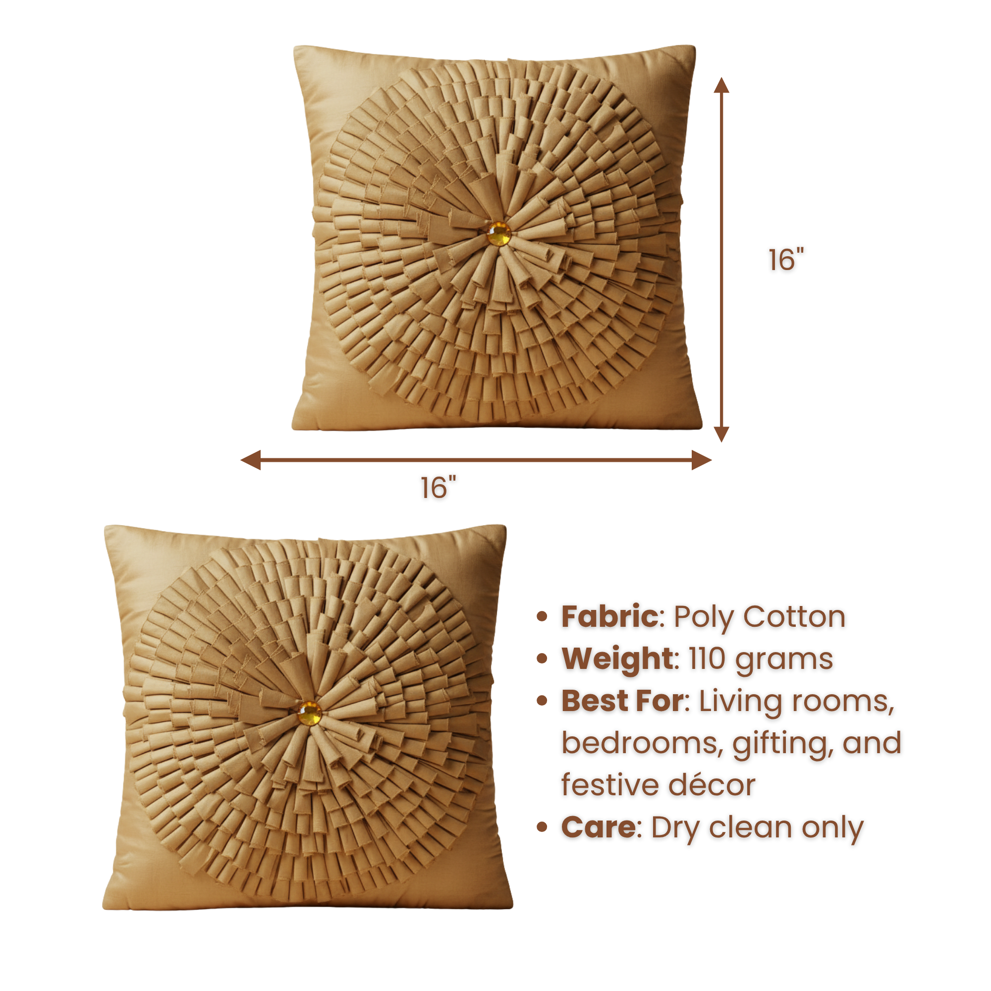 Fabric Crafted Golden Oak Cushion Cover – 16"x16" | Premium Poly Cotton