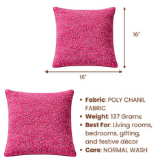 Fabric Crafted Cushion Cover – Pink | 16"x16" | Poly Chenille Fabric | Textured Stud Design