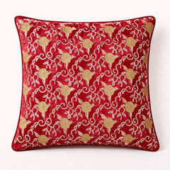 Fabric Crafted Cushion Cover – Maroon | 16"x16" | Poly Chenille Fabric | Embroidered Floral Vine Design