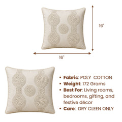 Handcrafted Cushion Cover – Beige | 16"x16" | Elegant Poly Cotton Cushion Cover